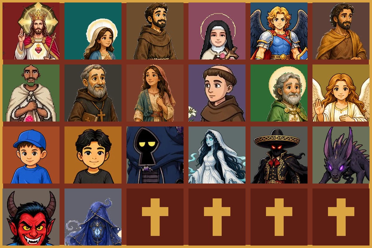 Memory match board of saints and heroes